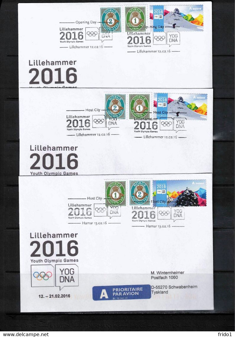 Norway 2016 Youth Olympic Games Lillehammer 7 Different Interesting Letters - Lettres & Documents