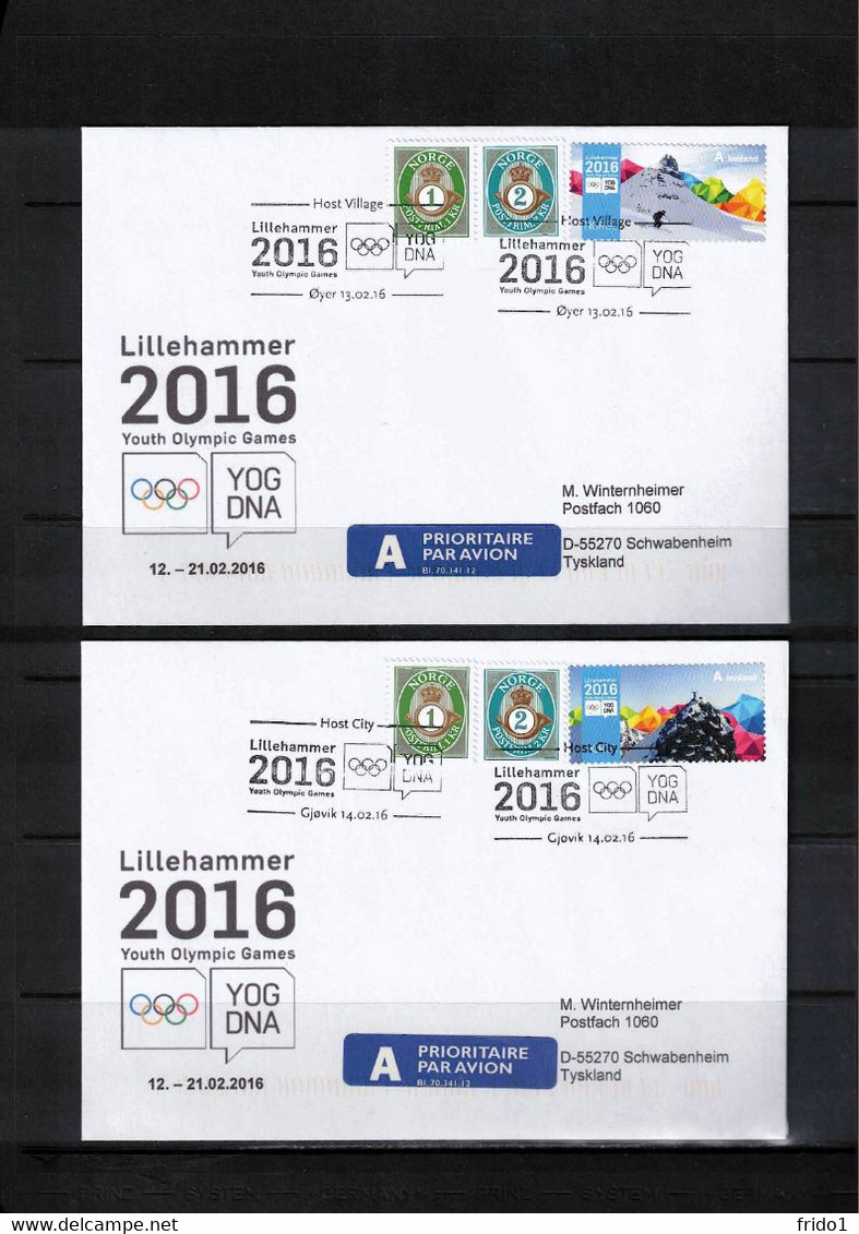 Norway 2016 Youth Olympic Games Lillehammer 7 Different Interesting Letters - Cartas & Documentos