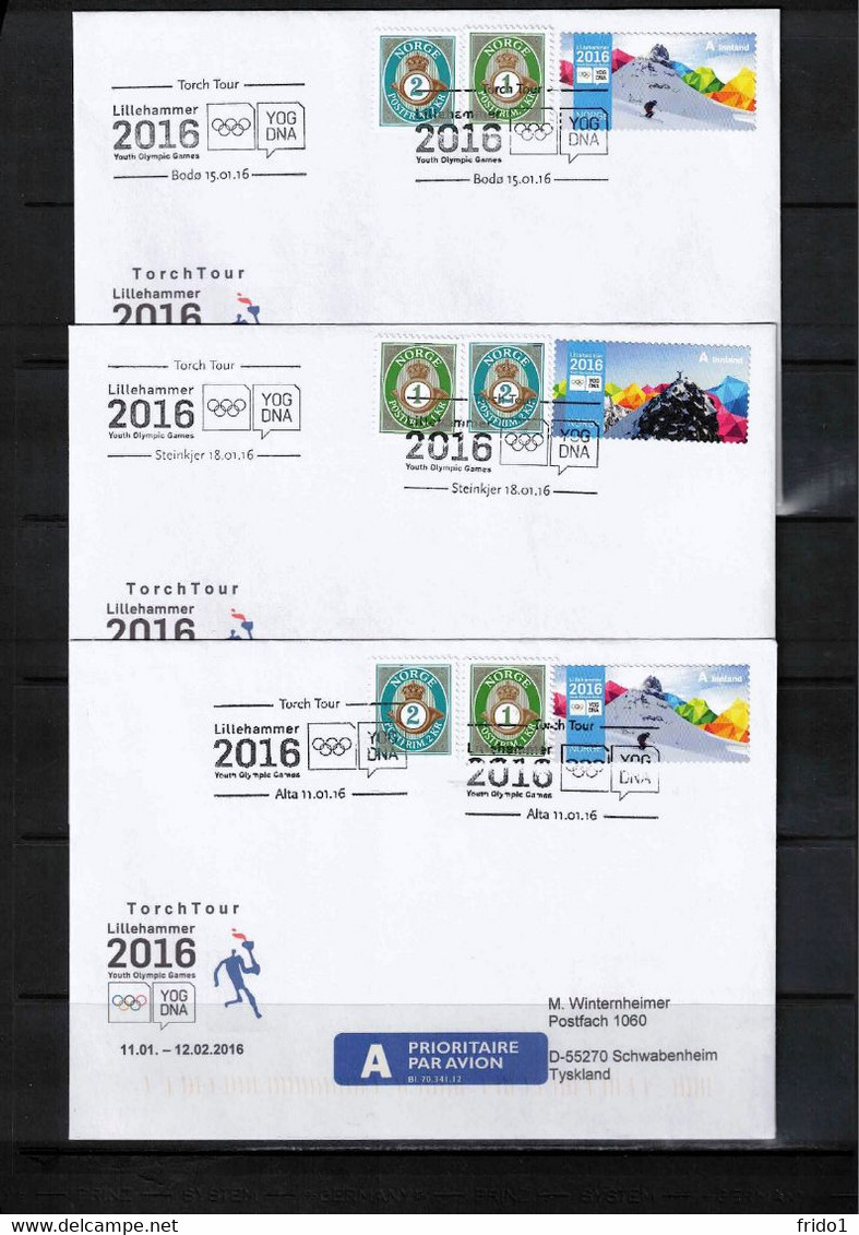 Norway 2016 Youth Olympic Games Lillehammer Torch Tour 22 Different Interesting Letters - Covers & Documents