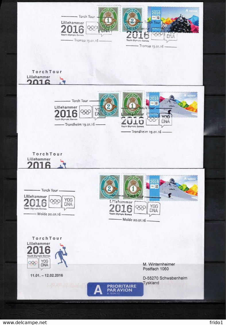 Norway 2016 Youth Olympic Games Lillehammer Torch Tour 22 Different Interesting Letters - Covers & Documents