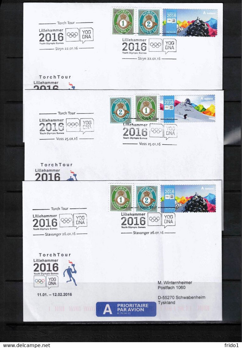 Norway 2016 Youth Olympic Games Lillehammer Torch Tour 22 Different Interesting Letters - Covers & Documents