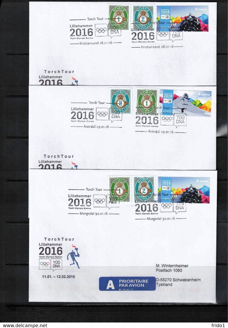 Norway 2016 Youth Olympic Games Lillehammer Torch Tour 22 Different Interesting Letters - Covers & Documents