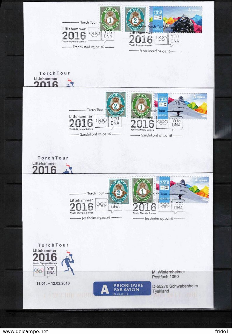 Norway 2016 Youth Olympic Games Lillehammer Torch Tour 22 Different Interesting Letters - Storia Postale