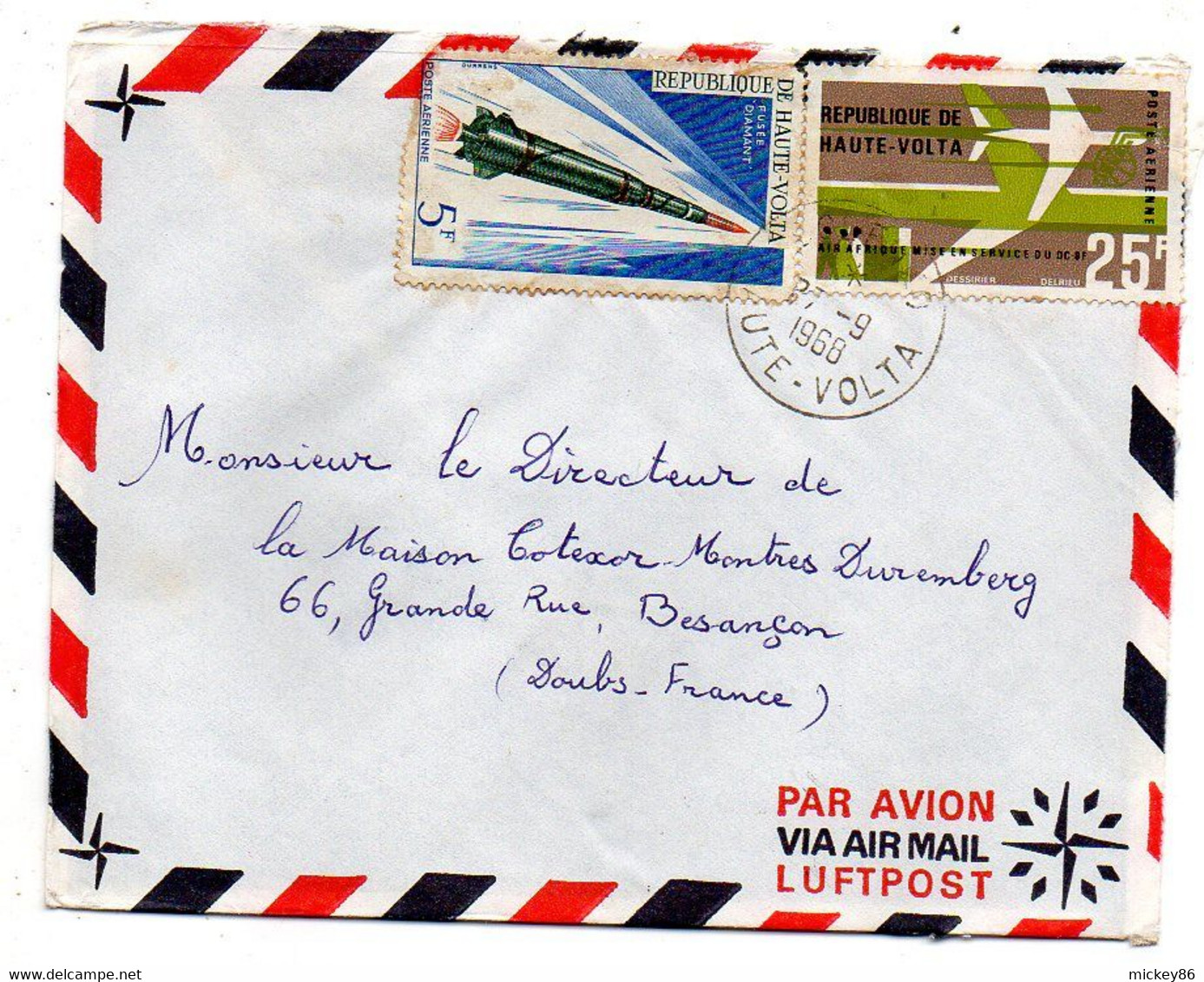 Haute Volta- 1968-   Pour Besançon-25..tp Avion , Fusée Diamant    Sur Lettre.....cachet NOUNA - Haute-Volta (1958-1984)