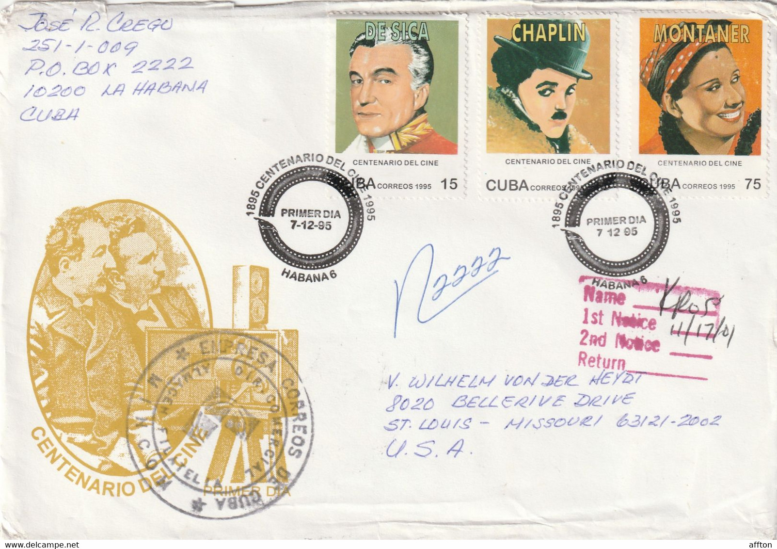 Cuba 2001 Rgeistered Cover Mailed - Brieven En Documenten