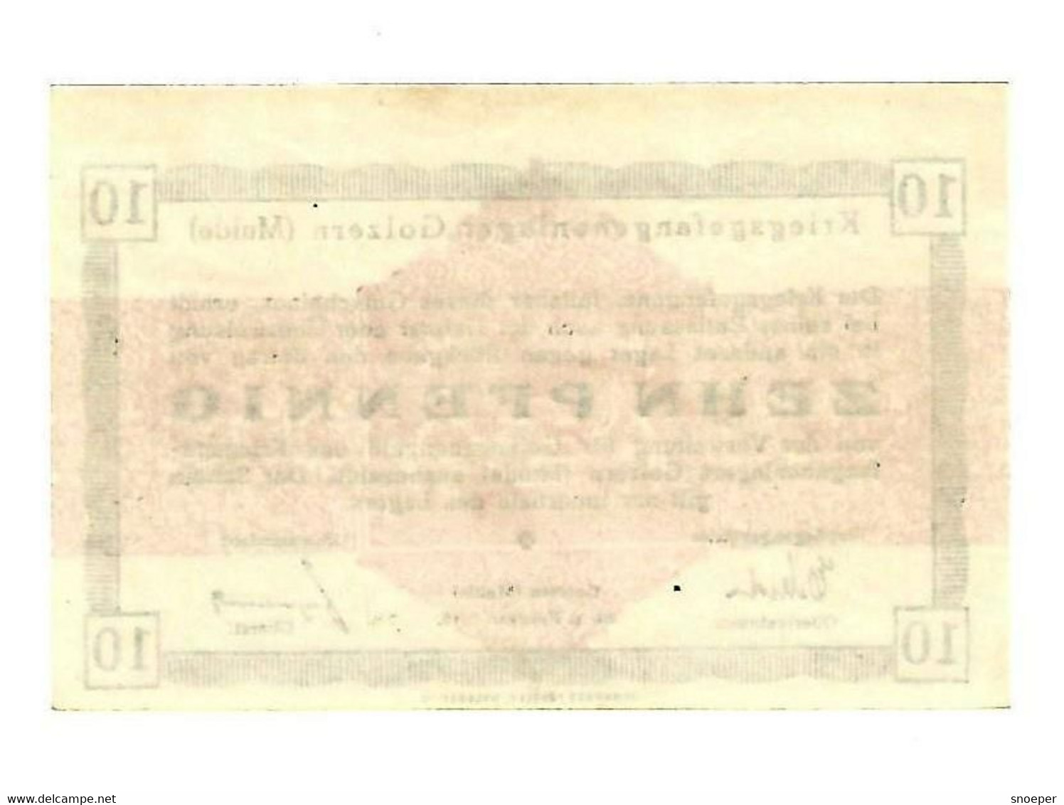 *germany Kriegsgefangenen Lager Golzern(mulde)  10 Pfennig     05.04a Unc - Sonstige & Ohne Zuordnung