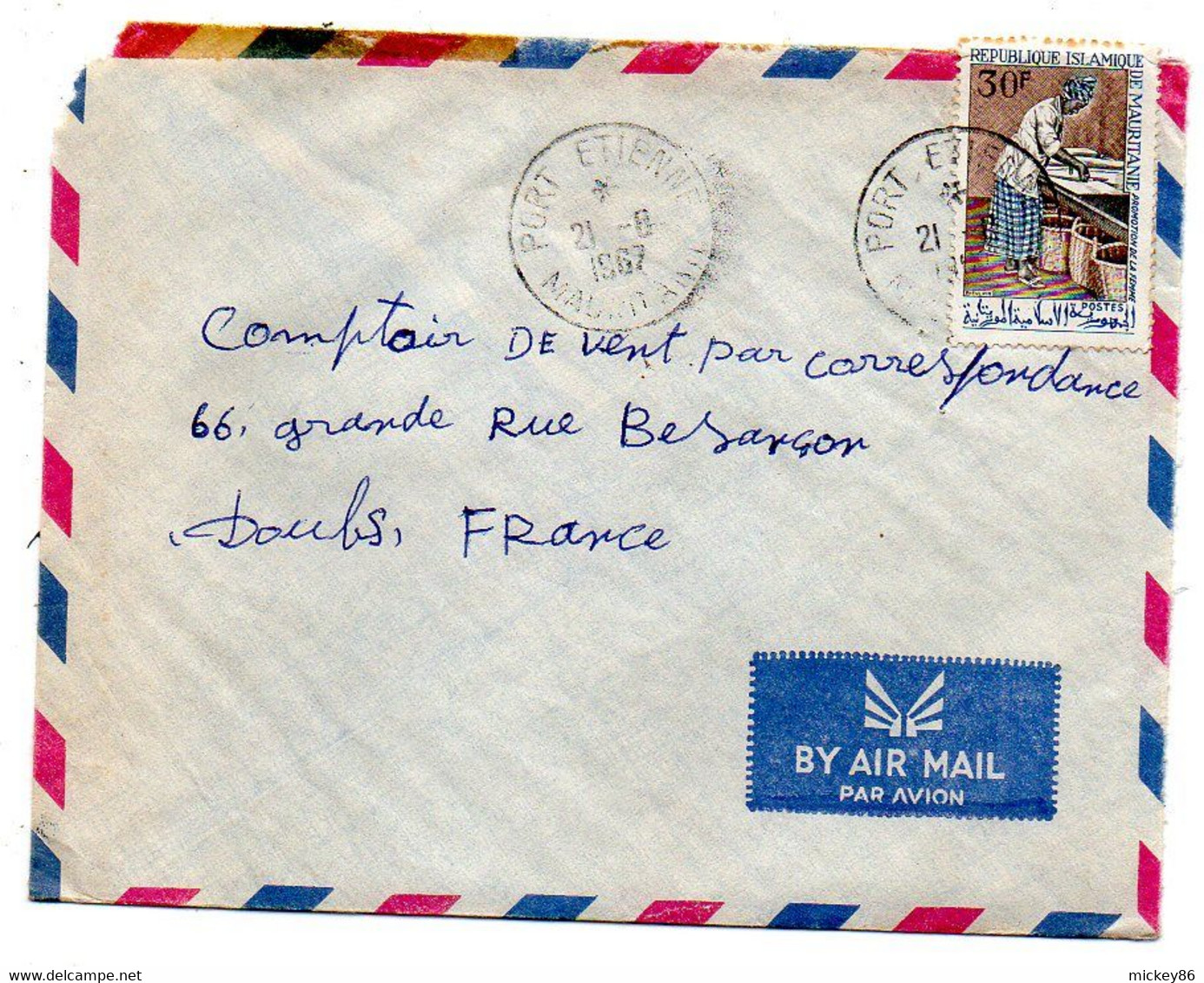 Mauritanie--1967-- PORT-ETIENNE  Pour Besançon-25 ...tp Promotion De La Femme .  Seul Sur Lettre - Mauritanie (1960-...)