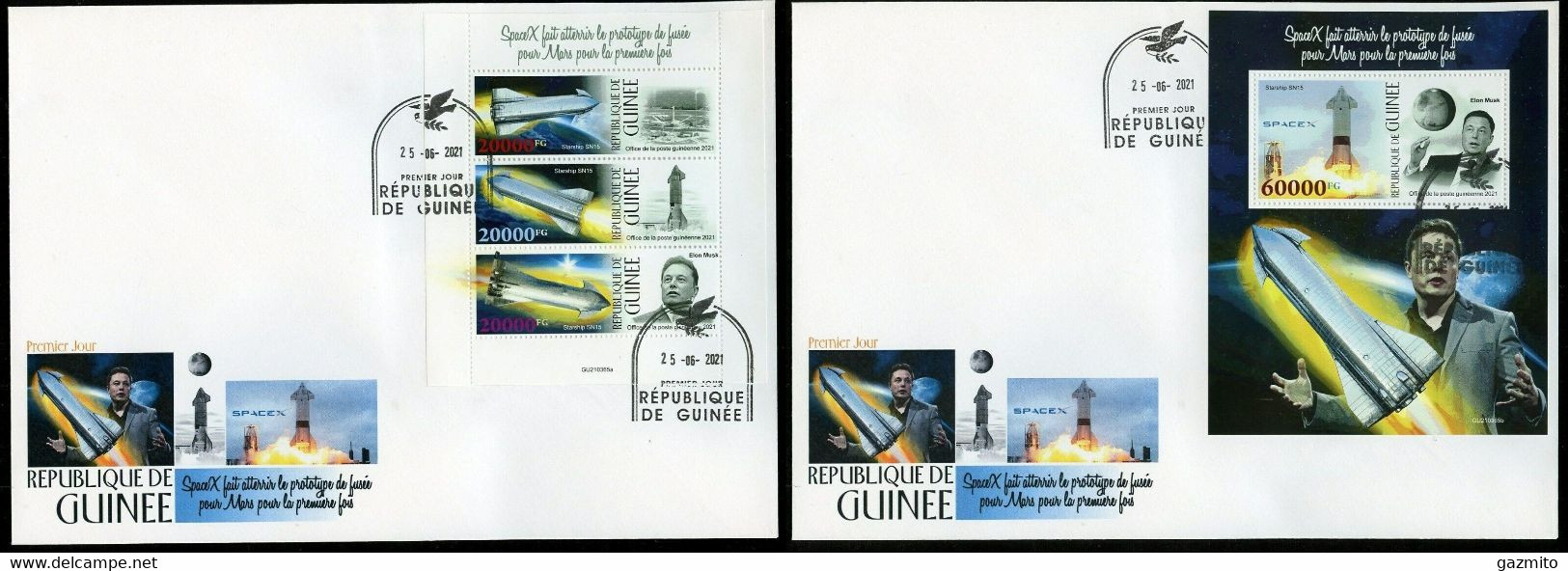 Guinea 2021, Space, Mars Rocket Prototype, 4val In BF +BF In 2FDC - Afrique