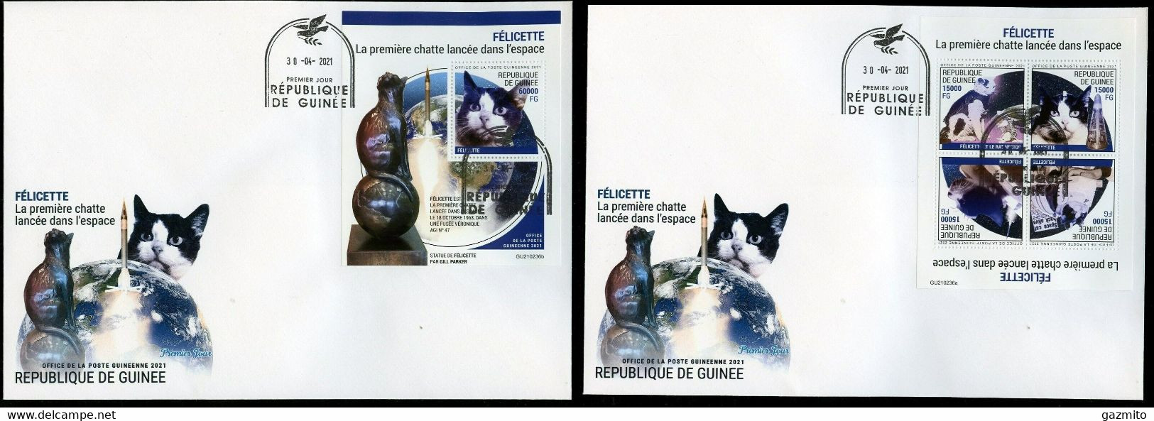 Guinea 2021, Space, Cat, 4val In BF +BF In 2FDC - Africa