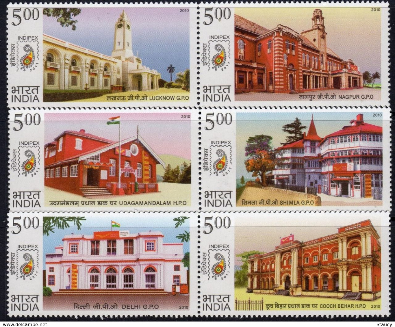 India 2010 Postal Heritage Buildings Complete 6v Set MNH, P.O Fresh & Fine - Otros & Sin Clasificación
