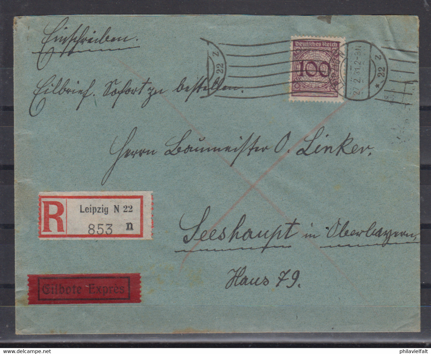 Dt.Reich R-Eil-Fernbrief Leipzig 27.2.32 (Handroll-o) Mit 1x 343 Nach Seeshaupt - Briefe U. Dokumente