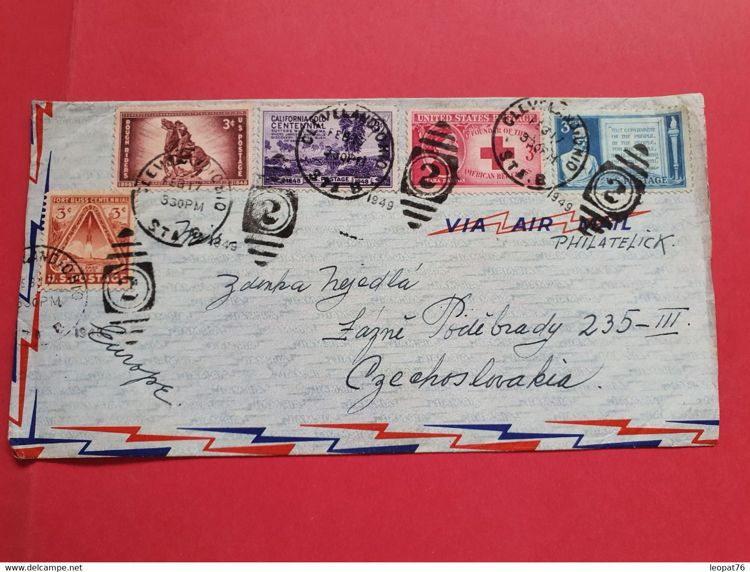 Etats Unis - Enveloppe De Cleveland Pour La Tchécoslovaquie En 1949 Avec Vignette Au Dos  - N 202 - Lettres & Documents