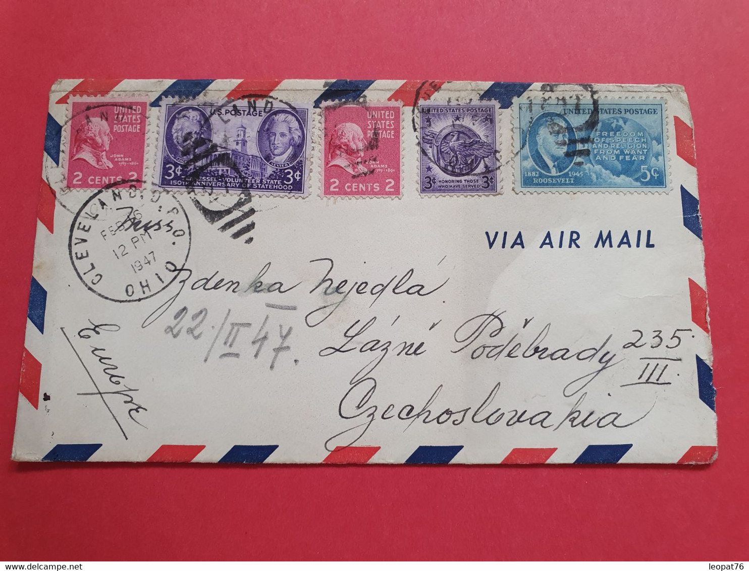 Etats Unis - Enveloppe De Cleveland Pour La Tchécoslovaquie En 1947 Avec Vignette Au Dos  - N 203 - Cartas & Documentos