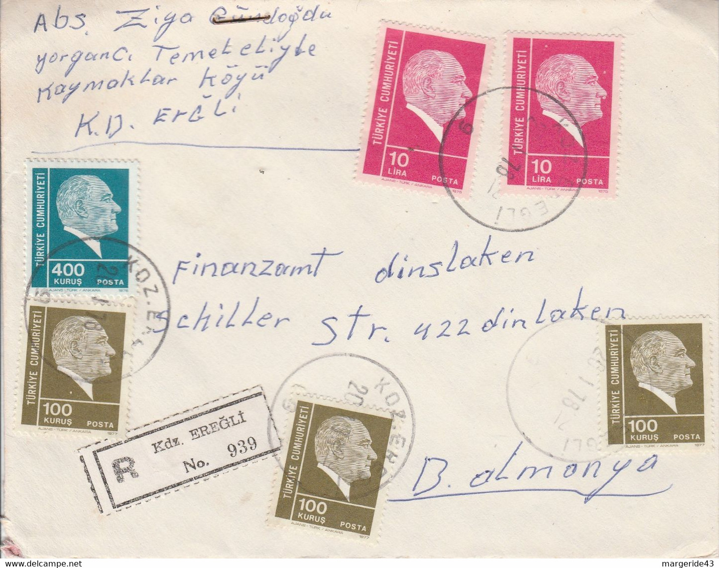 TURQUIE AFFRANCHISSEMENT COMPOSE SUR LETTRE RECOMMANDEE POUR L'ALLEMAGNE 1978 - Covers & Documents