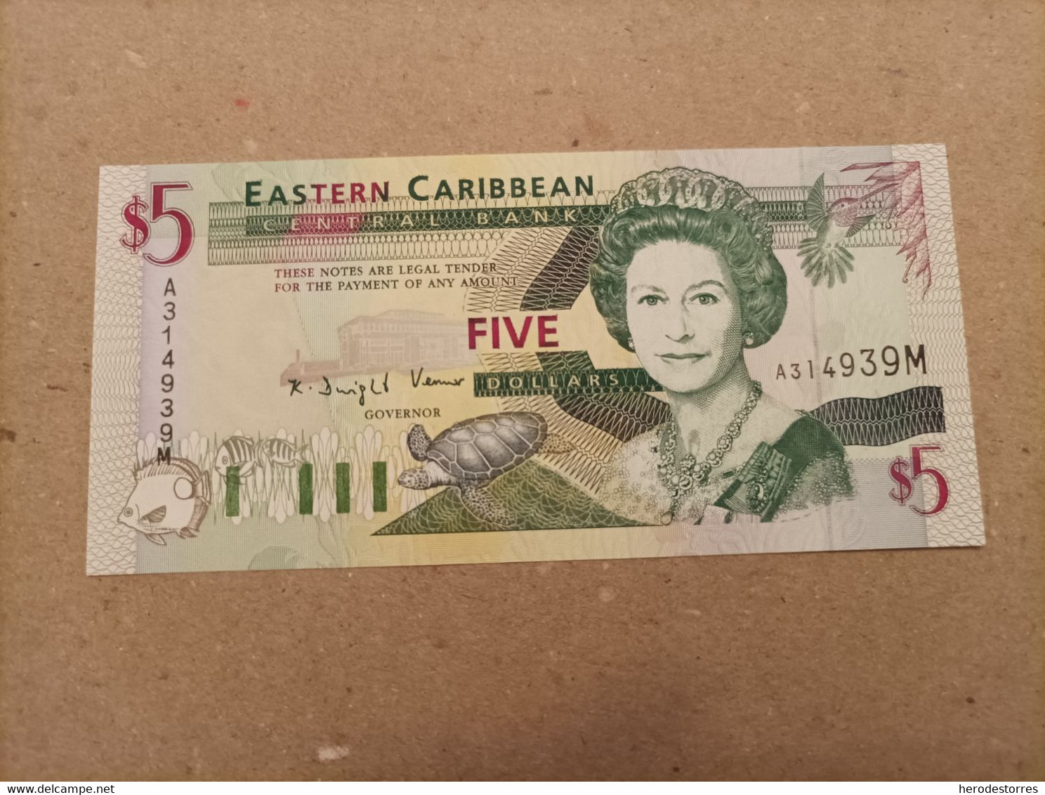 Billete De Los Estados Del Caribe De 5 Dolares, Año 1994, UNC - East Carribeans