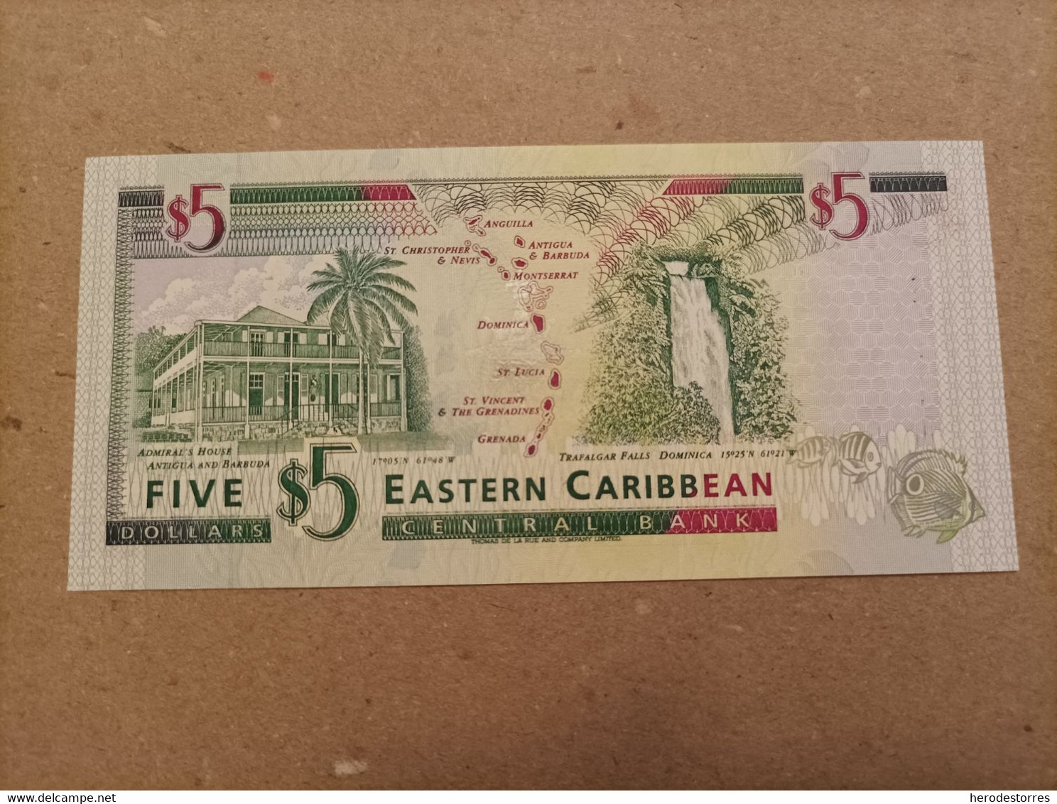 Billete De Los Estados Del Caribe De 5 Dolares, Año 1994, UNC - Caraïbes Orientales