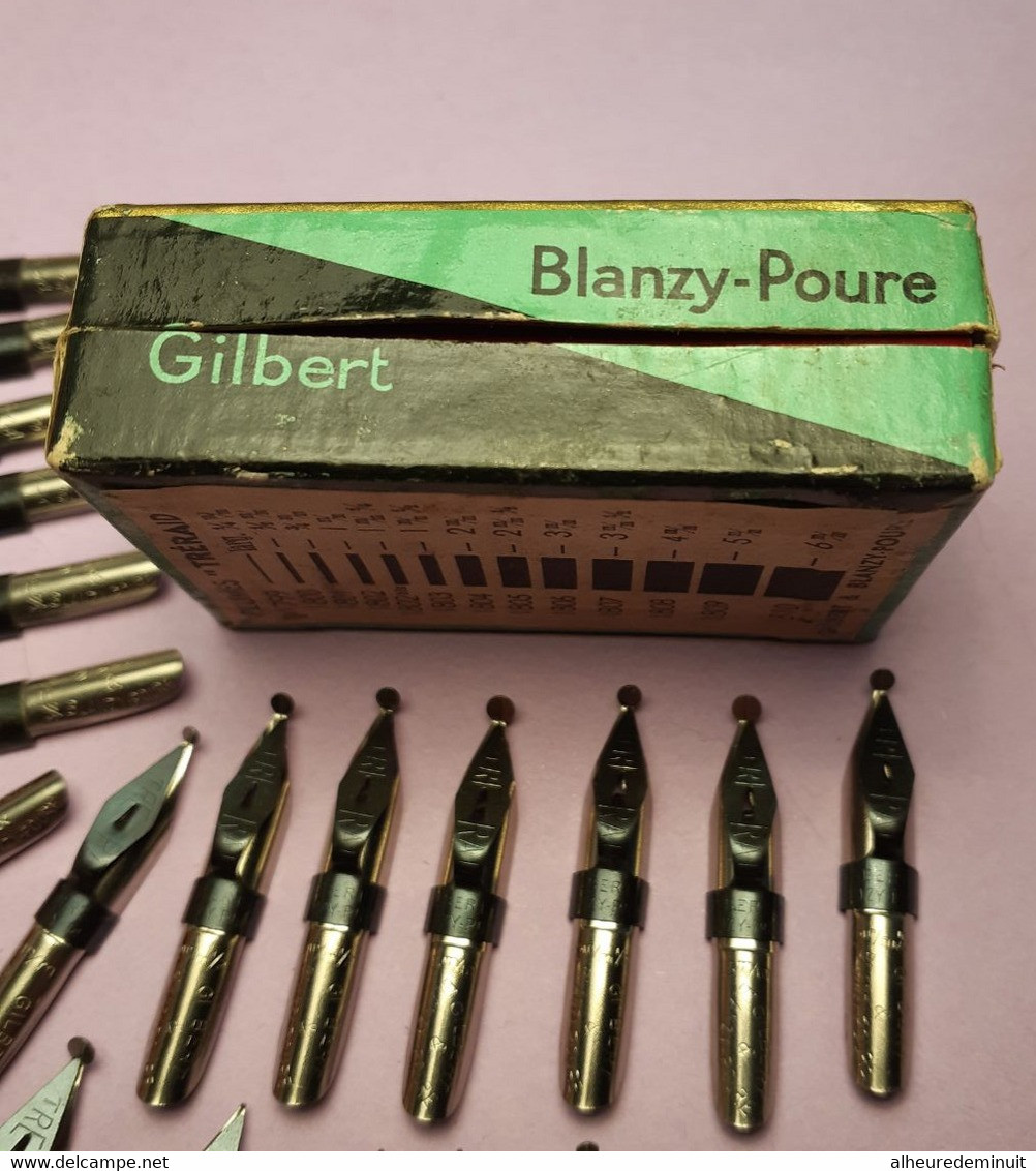 BOITE GILBERT & BLANZY POURE TRERAID + LOT DE 20 PLUMES NEUVES"ECRITURE normalisée titres et cadres"DESSIN"ENCRE"ECOLE"