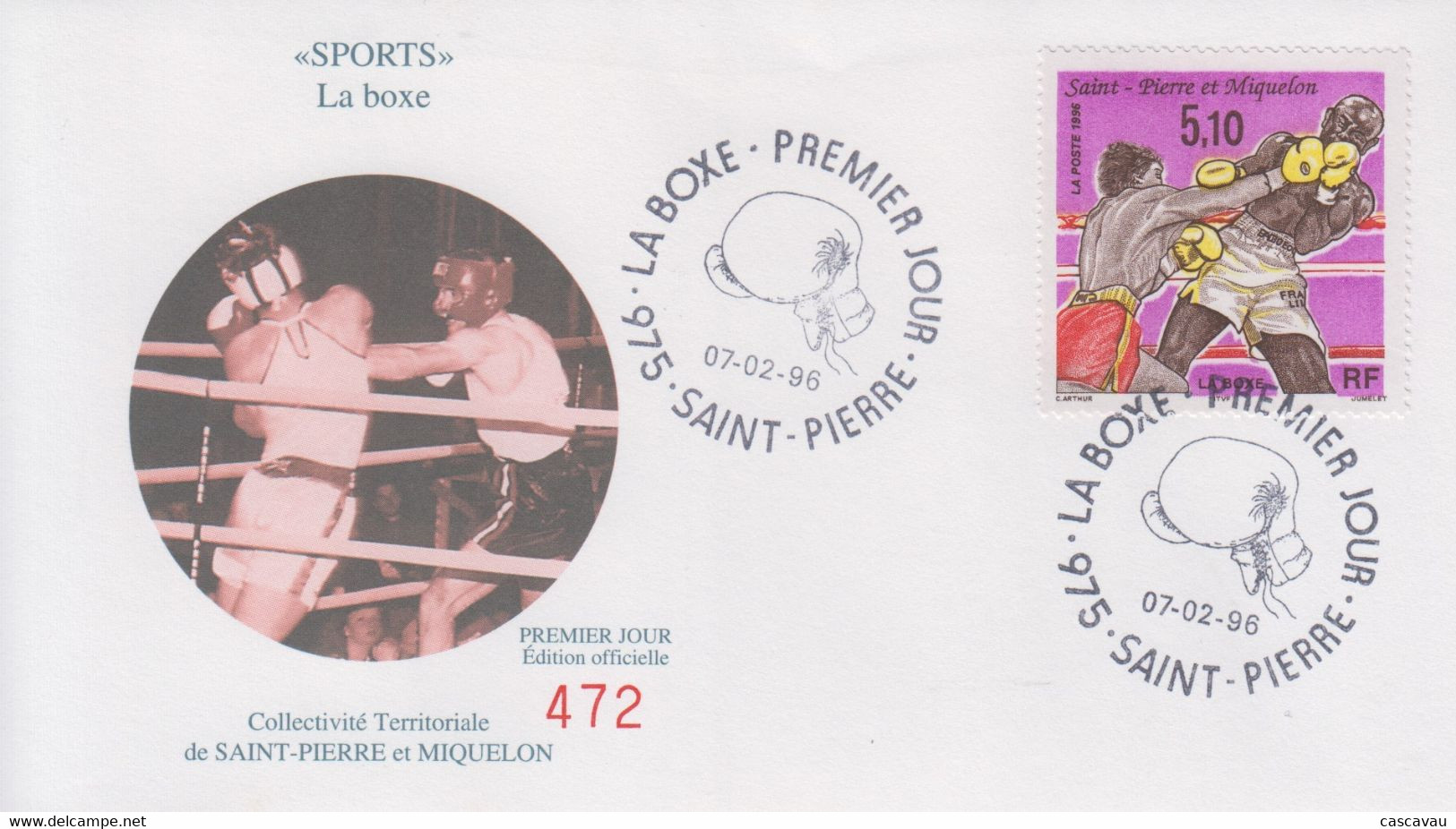 Enveloppe  FDC  1er  Jour    SAINT  PIERRE  ET  MIQUELON      Boxe   1996 - Pugilato