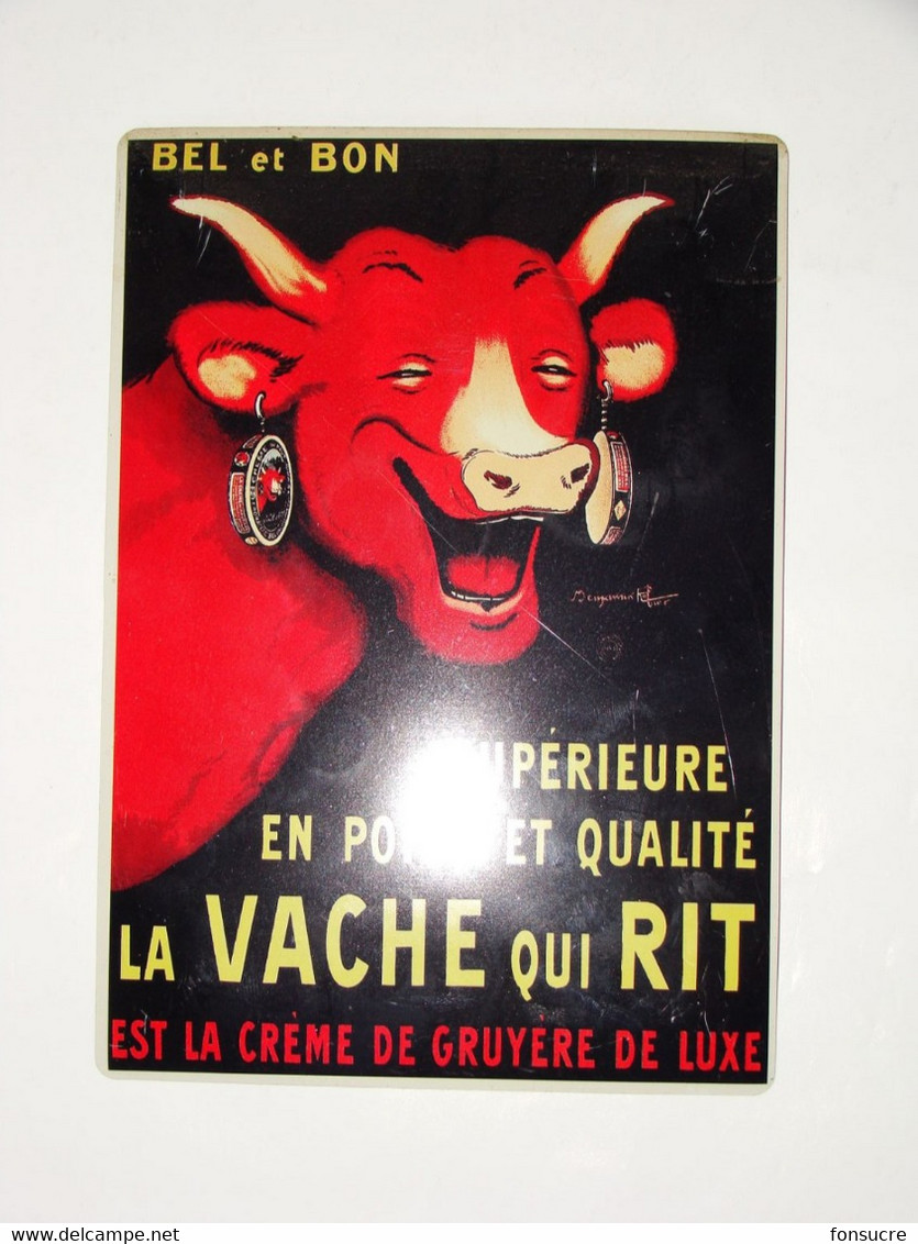 VV Plaque Tôle Métal Publicitaire "La Vache Qui Rit" Par Benjamin RABIER Reproduction Style Carte Postale 20,5x14,5cm - Plaques En Tôle (après 1960)