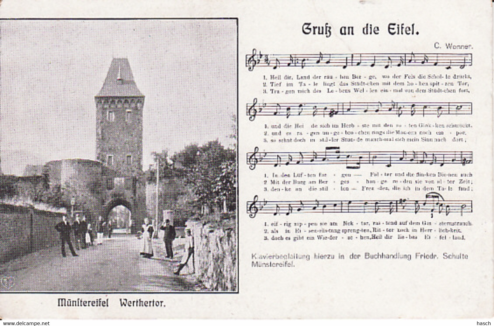 2104  26Bad Munstereifel Werthertor (auch Liedkarte, Klavierbegleitung Bei Fr. Schulte) (leichte Falte) - Bad Münstereifel