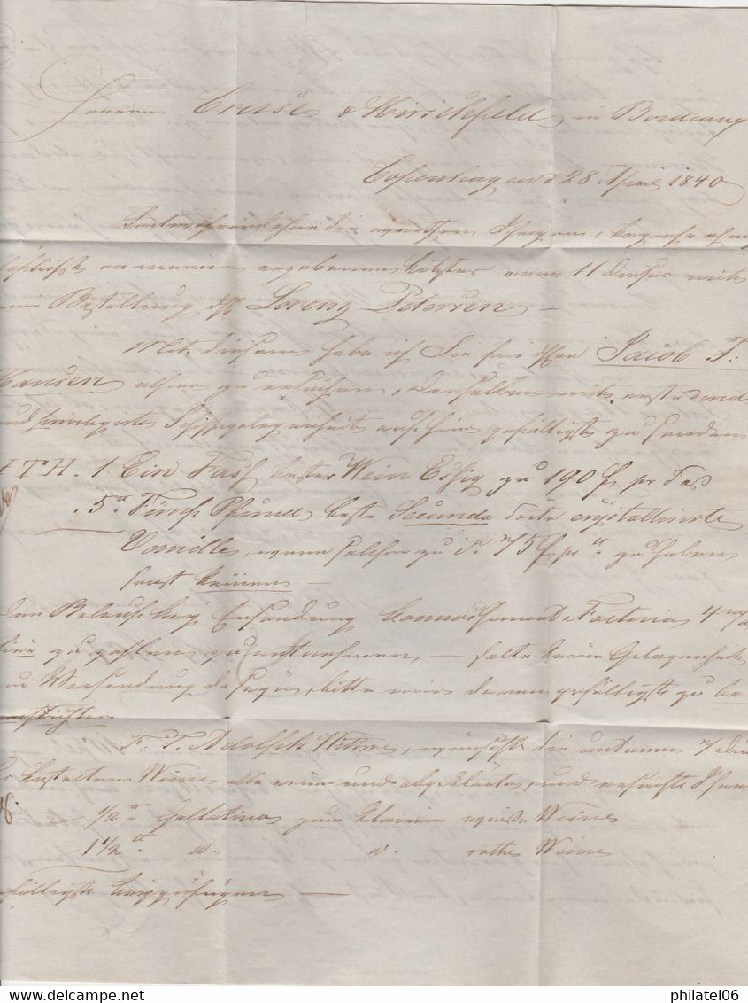 LETTRE 1840  DANEMARK PAR HAMBOURG  2 PAGES DE TEXTES  TB - ...-1851 Préphilatélie