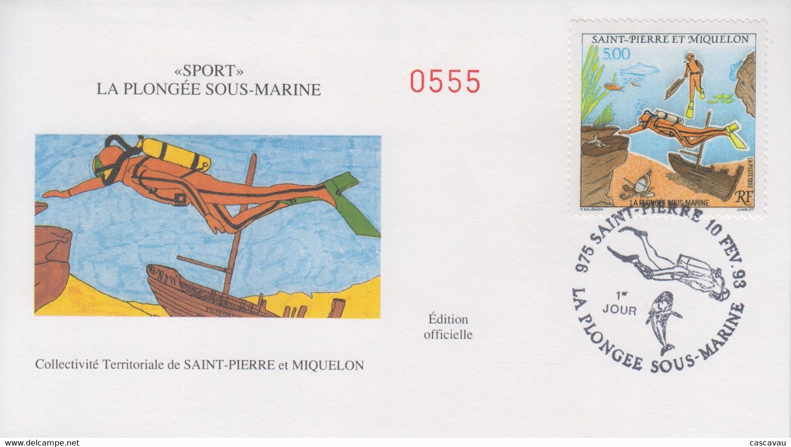 Enveloppe  FDC  1er   Jour   SAINT  PIERRE  ET  MIQUELON     La   Plongée   Sous - Marine   1993 - Diving