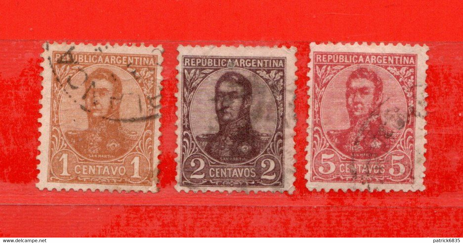 (Us.7) Argentina ° 1908-1909 - Effigie De San MARTIN.  C. 1-2-5 Yv. 133-134-137. Oblitérer. - Usados