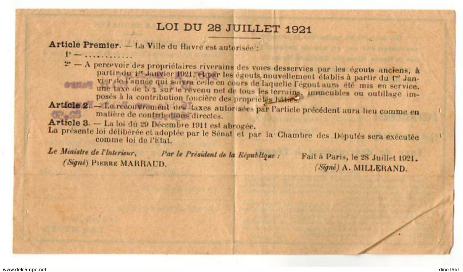 TB 3628 - 1938 - Timbre Fiscal Sur Document Ville Du HAVRE - Recette Municipale - Taxe De Déversement à L'égout - Lettres & Documents