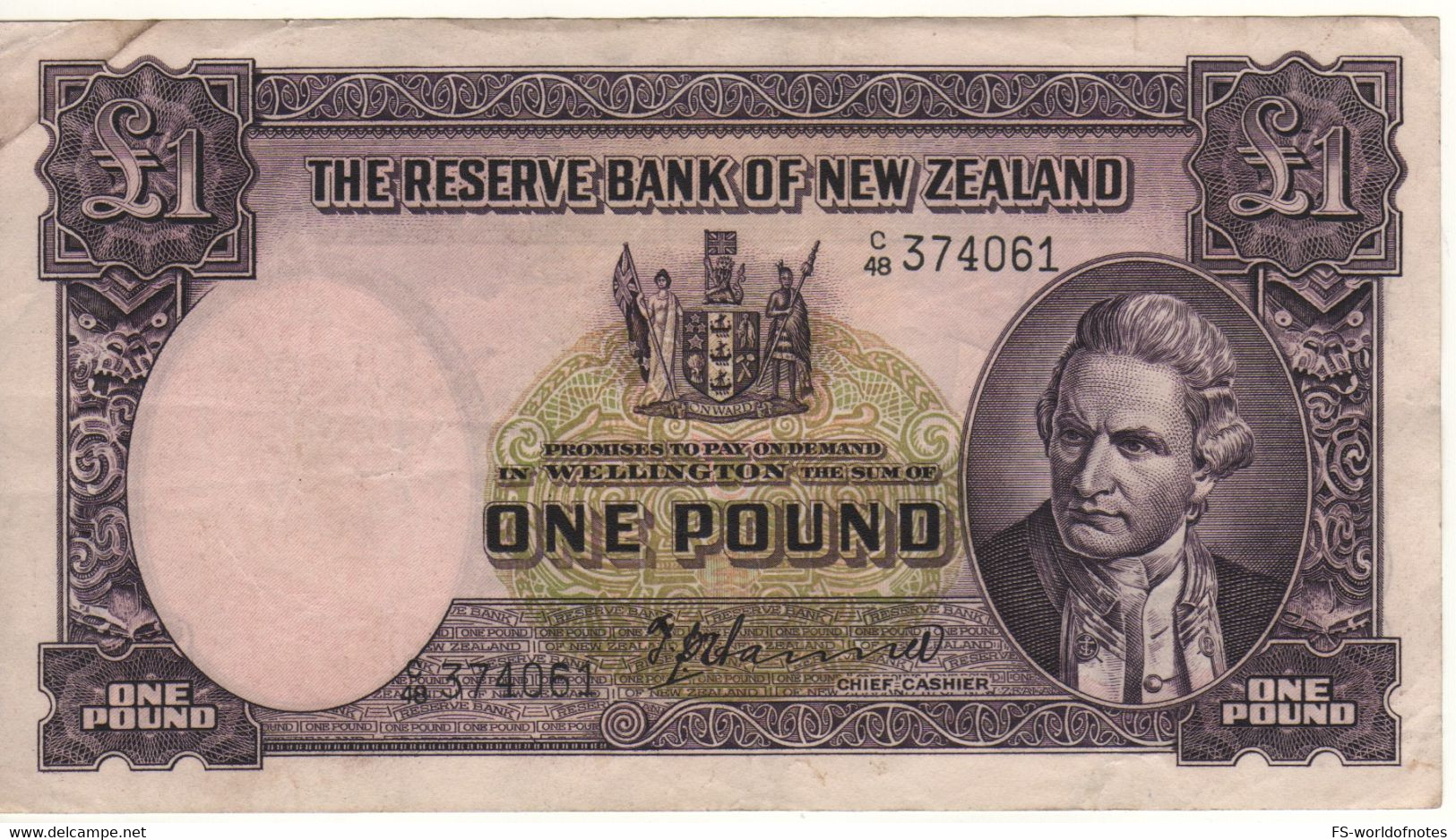 NEW ZEALAND   1 Pound   P159a   ( Captain Cook + Sailing Ship At Back )  Sign.  Hanna - Nueva Zelandía