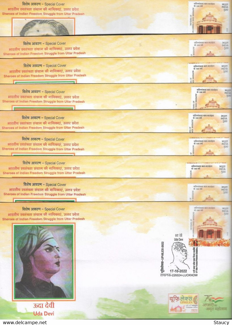 India 2022 Sheroes Of Indian Freedom Struggle/ Movement/ Fighter Complete Set Of 9 Special Covers As Scan Limited Issued - Sonstige & Ohne Zuordnung