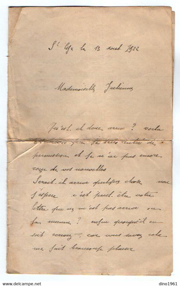 VP20.830 - 1922 - Lettre Du Soldat Joseph ? à SAINT - CYR - Documents