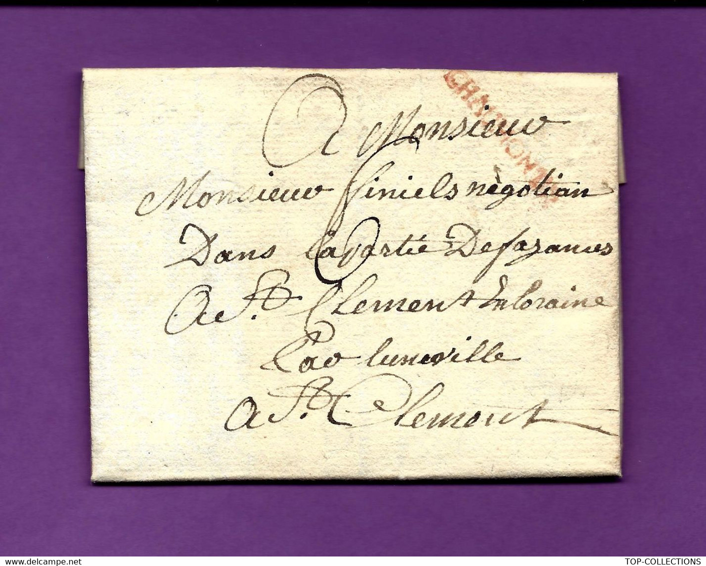 1784 de Chaumont en Bassigny Haute Marne LAC pour Finiels Manufacture de Faïence de St Clément en Lorraine par Luneville