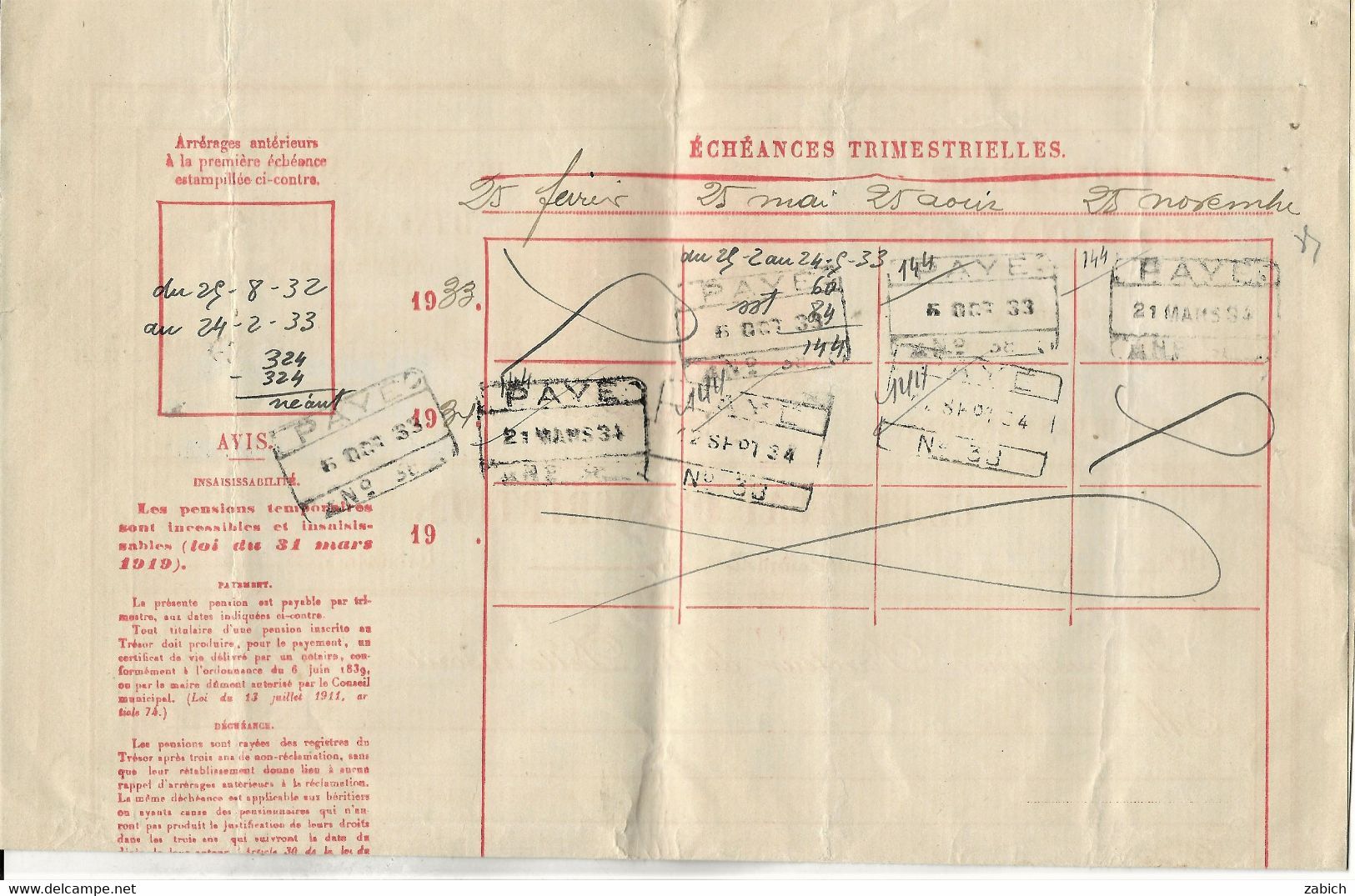 FRANCE  2 Certificats  Ministere Des Finances Pour Pension 1933 - Documenti