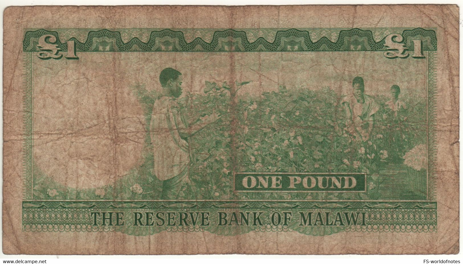 MALAWI   1  Pound    P3    ( L.1964 )  President Dr. Hastings Kamuzu Banda, Lake Malawi + Cotton Harvest - Malawi