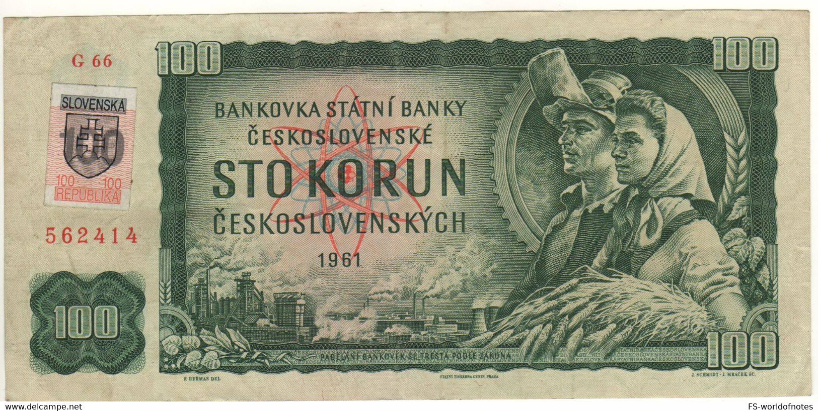 SLOVAKIA   100 Korun  P17c    (Worker, Peasant Woman + Hradčany And Charles Bridge ) - Slovakia