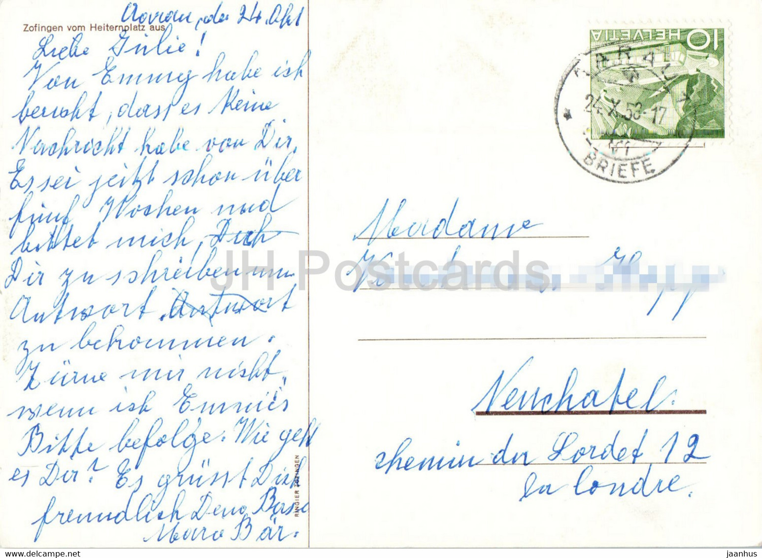 Zofingen Vom Heiternplatz Aus - Old Postcard - 1958 - Switzerland - Used - Zofingen