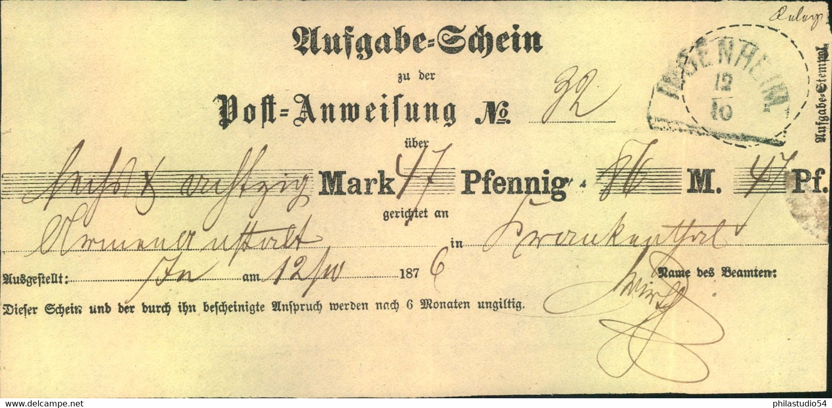 1847/1876, 5 Postscheine - Andere & Zonder Classificatie