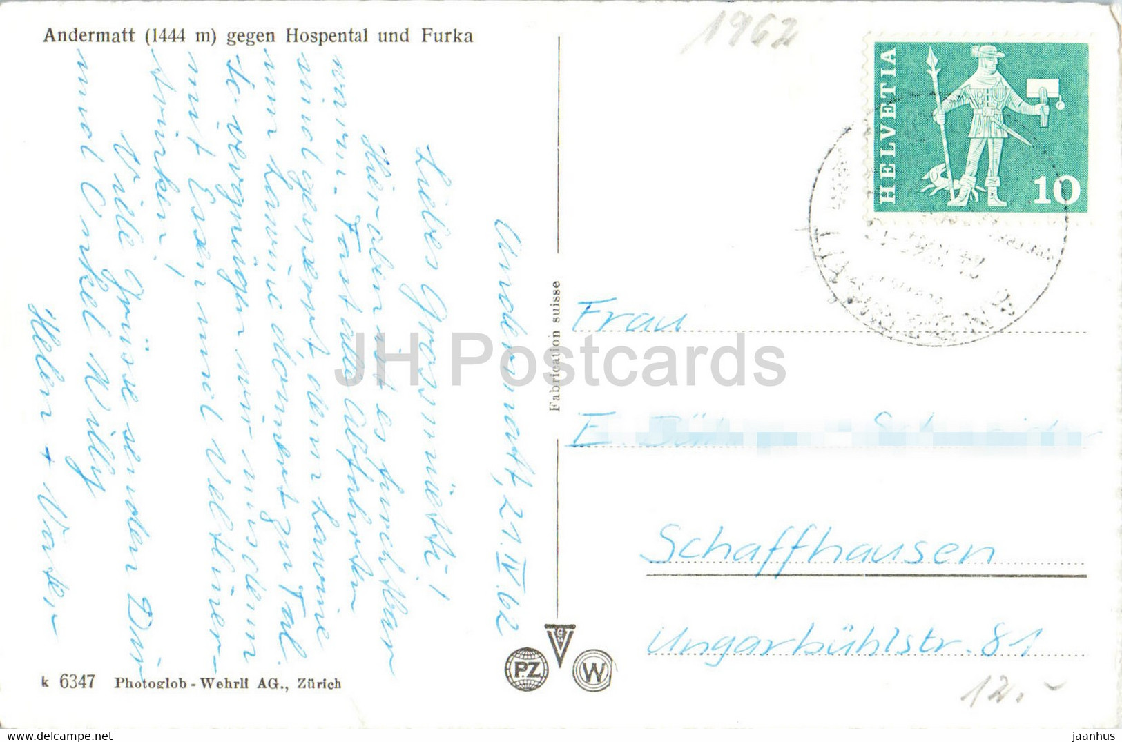 Andermatt 1444 M Gegen Hospental Und Furka - 6347 - 1962 - Switzerland - Used - Hospental