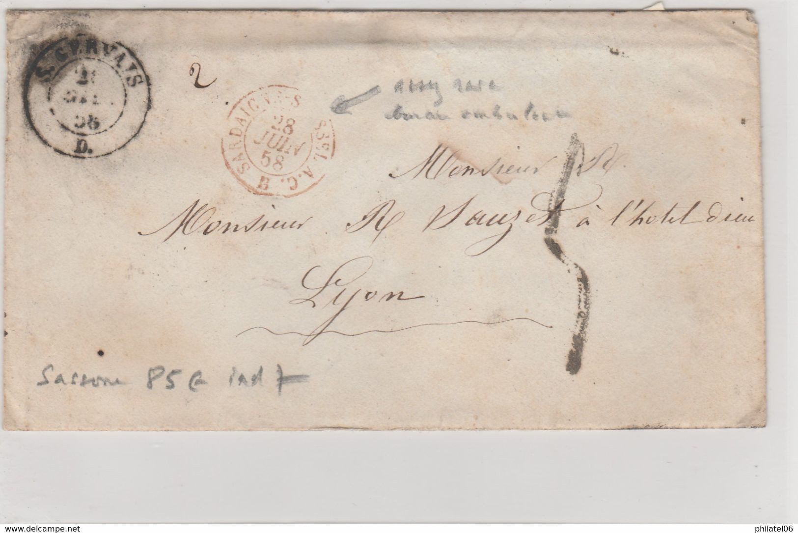 FRANCE LETTRE DE SAINT-GERVAIS (HAUTE SAVOIE SARDE)  1858 POUR LYON - Non Classés