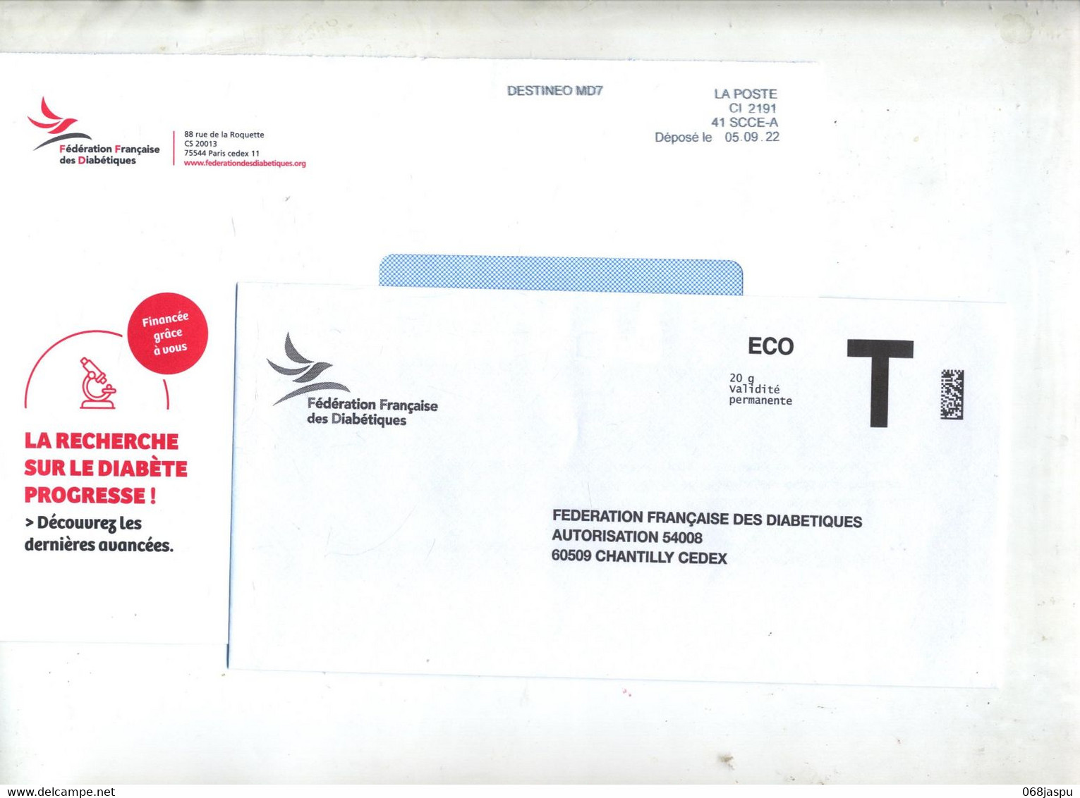 Enveloppe Reponse T Federation Diabetiques + Destineo Theme Microscope - Cartas/Sobre De Respuesta T