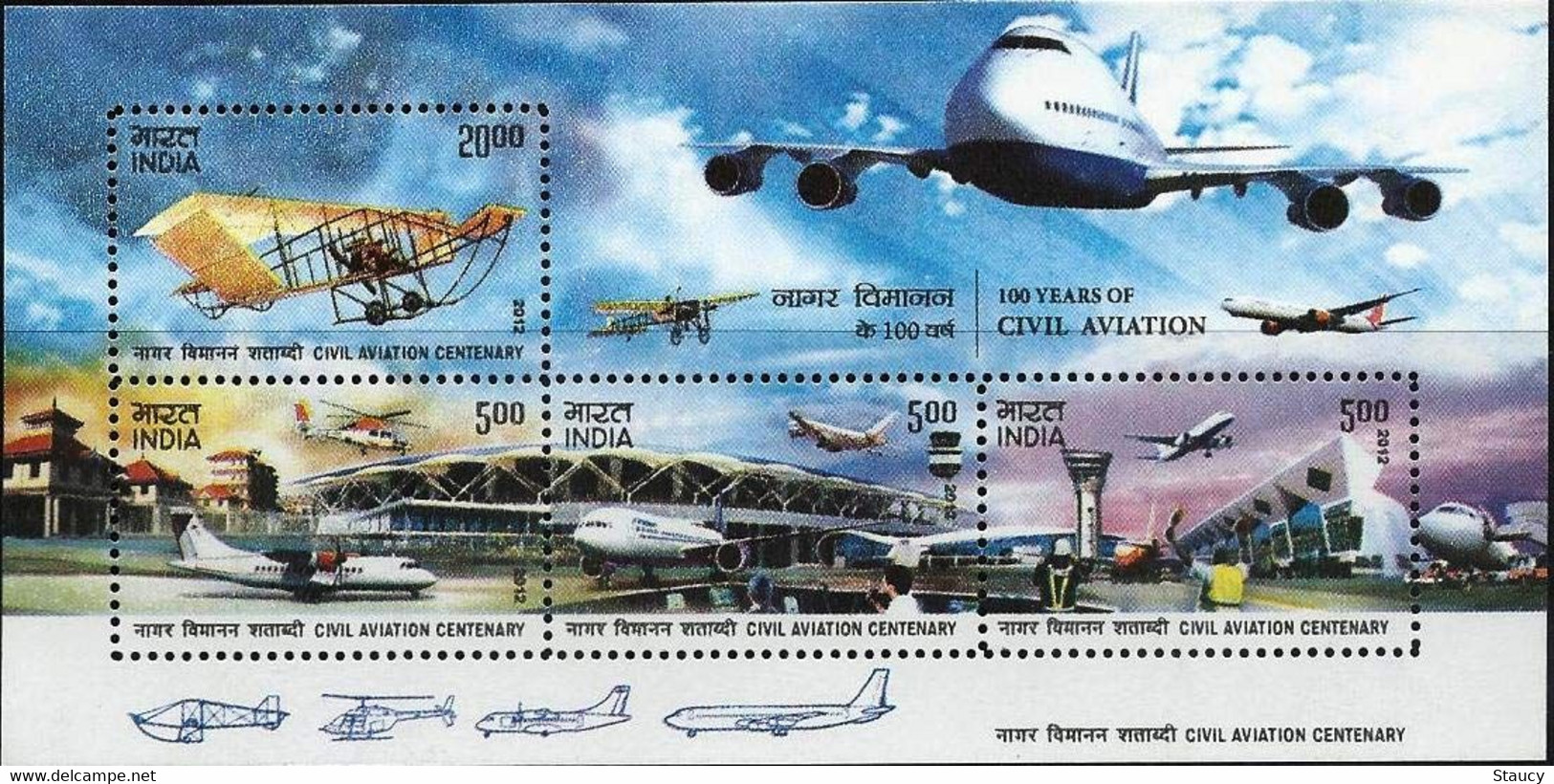 India 2012 Civil Aviation 100 Years Airplane Miniature Sheet MS MNH, P.O Fresh & Fine - Otros & Sin Clasificación