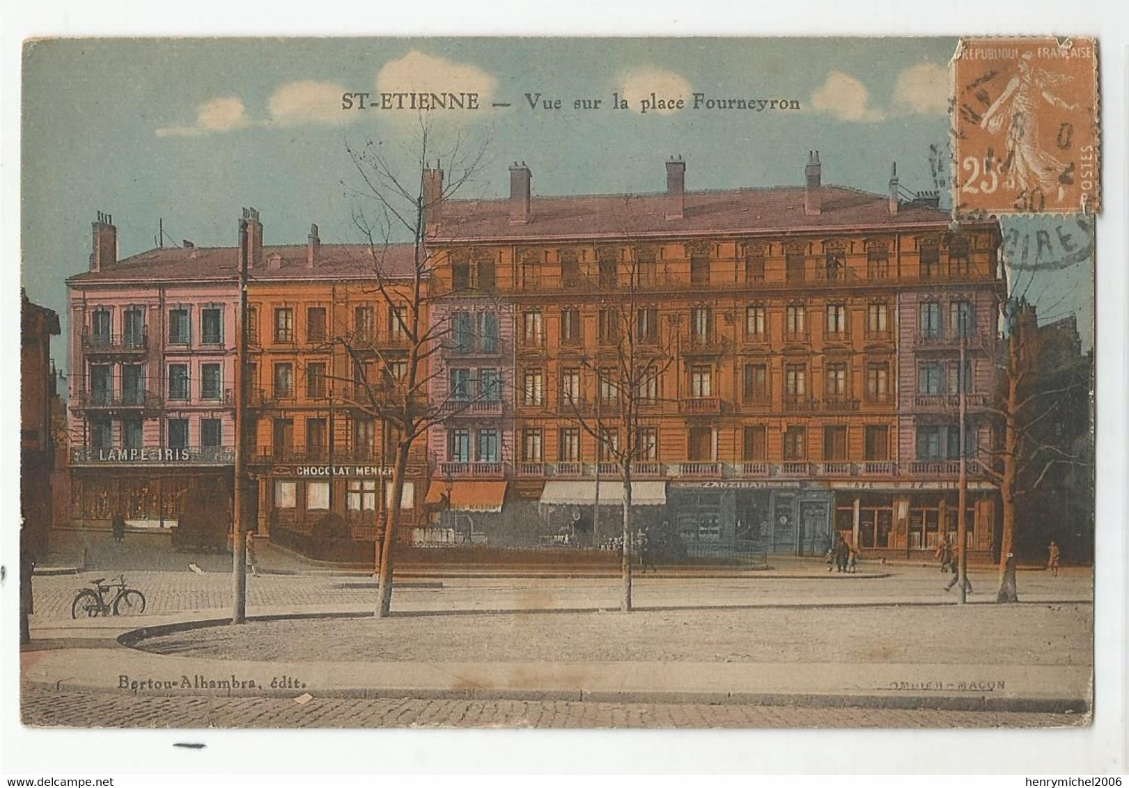 42 Loire St étienne Vue Sur La Place Fourneyron 1930 Commerce Zanzibar , Café Du Xx Siècle ...ed Bertou Alhambra - Saint Etienne