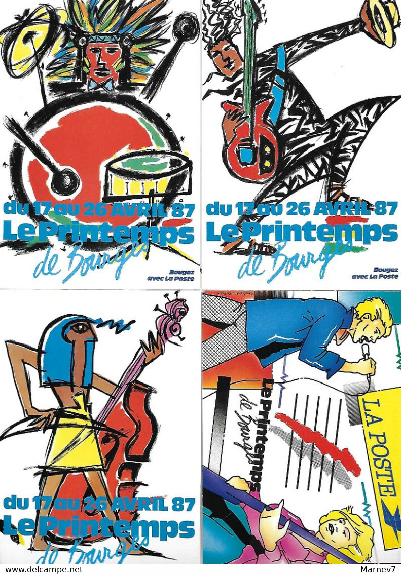 11ème Printemps De BOURGES - La Poste - 1987 - La Scène Ouverte - 4 Cartes - Demonstrations