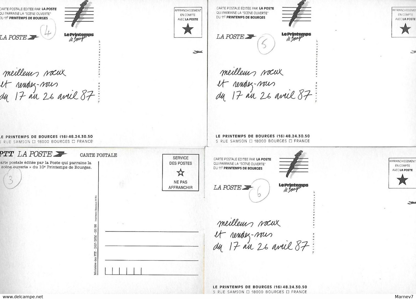 11ème Printemps De BOURGES - La Poste - 1987 - La Scène Ouverte - 4 Cartes - Demonstrations