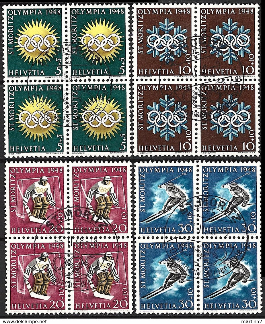 Schweiz Suisse 1948: Winter-Olympiade D'hiver Zu WIII 25-28 Mi 492-495 Yv 449-452 O ST.MORITZ 5+7.II.48 (Zu CHF 90.00) - Hiver 1948: St-Moritz