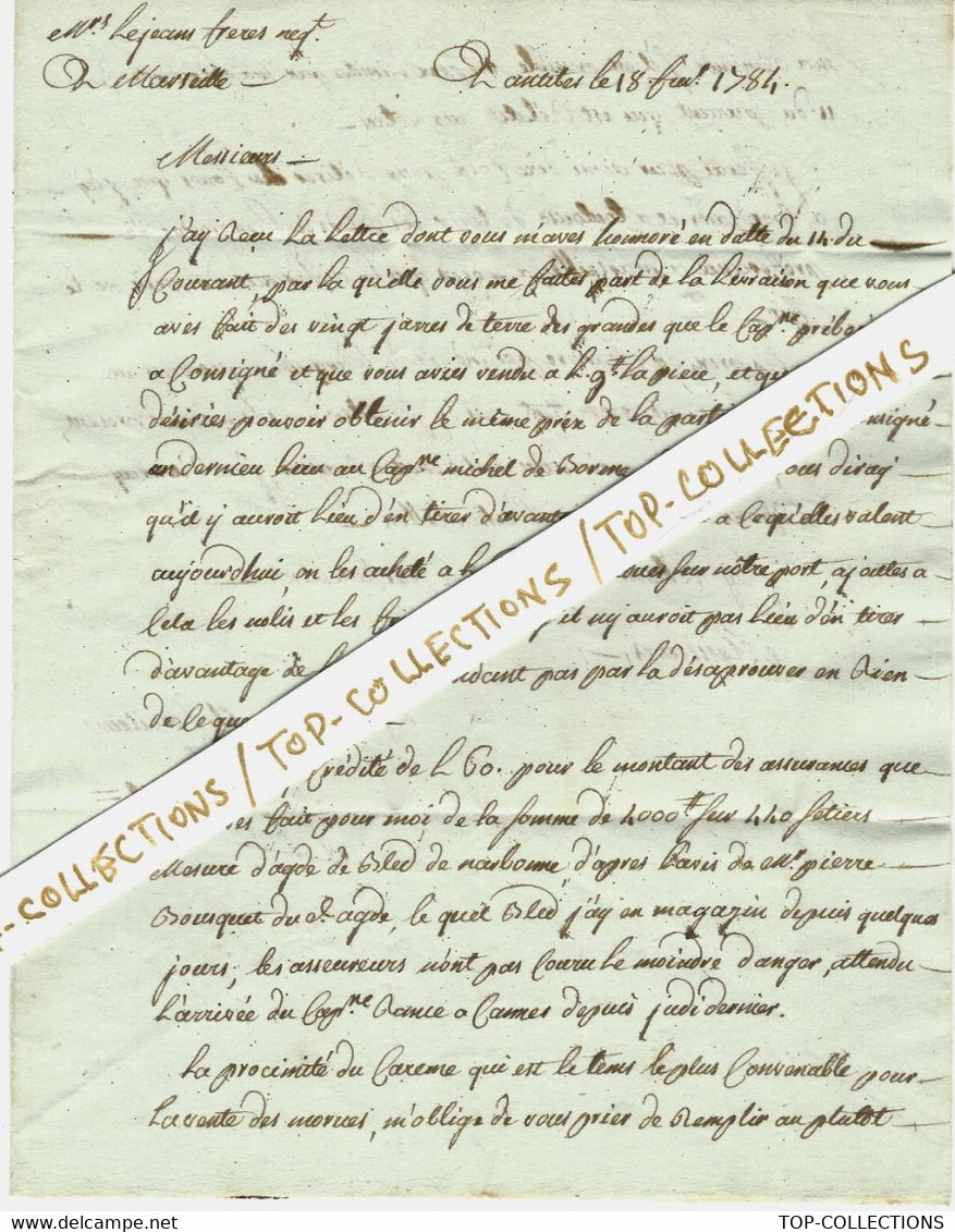 LAC Négoce Commerce Navigation 1784 De Antibes Marque Postale « ANTIBES » Par Ferrat Pour Lejeans Frères Marseille SCANS - 1701-1800: Precursors XVIII