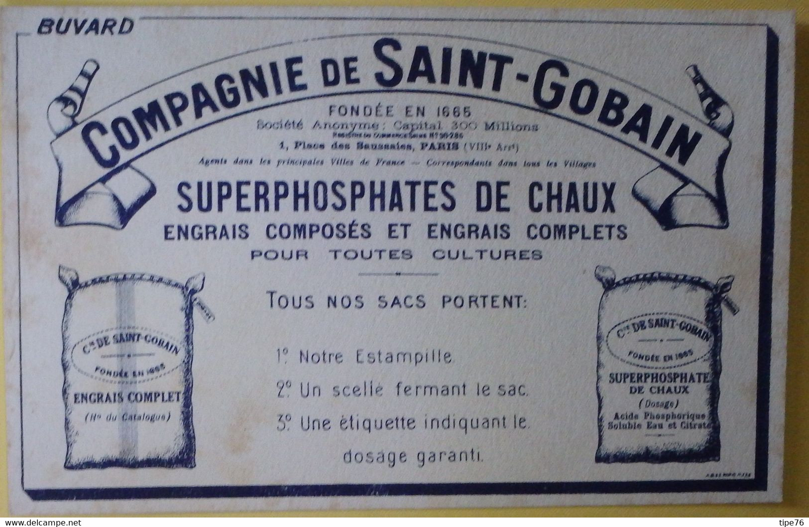 Buvard  Compagnie De Saint Gobain Place Des Saussaies Paris Superphosphates De Chaux - Agricultura