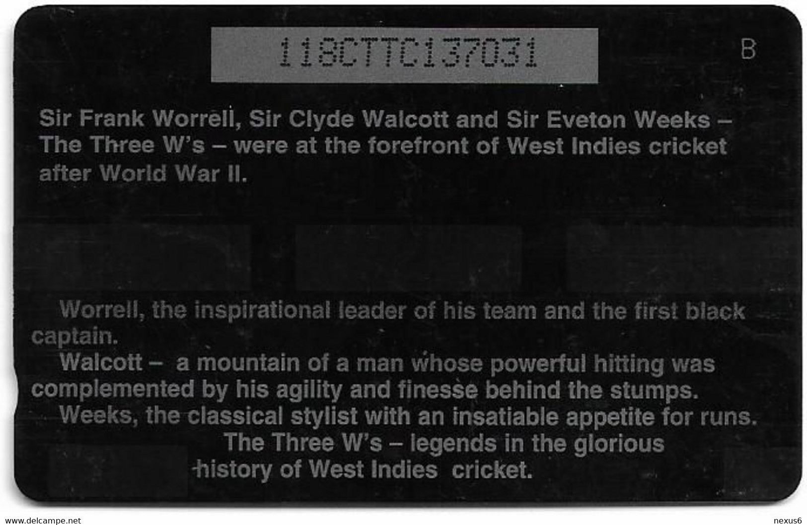 Trinidad & Tobago - TSTT (GPT) - Cricket - The 3 W - 118CTTC (Normal 0) - 1996, 222.000ex, Used - Trinidad & Tobago