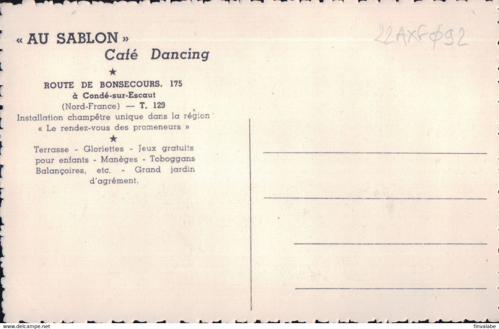 CONDE SUR ESCAUT AU SABLON CAFE DANCING ROUTE DE BONSECOURS - Conde Sur Escaut