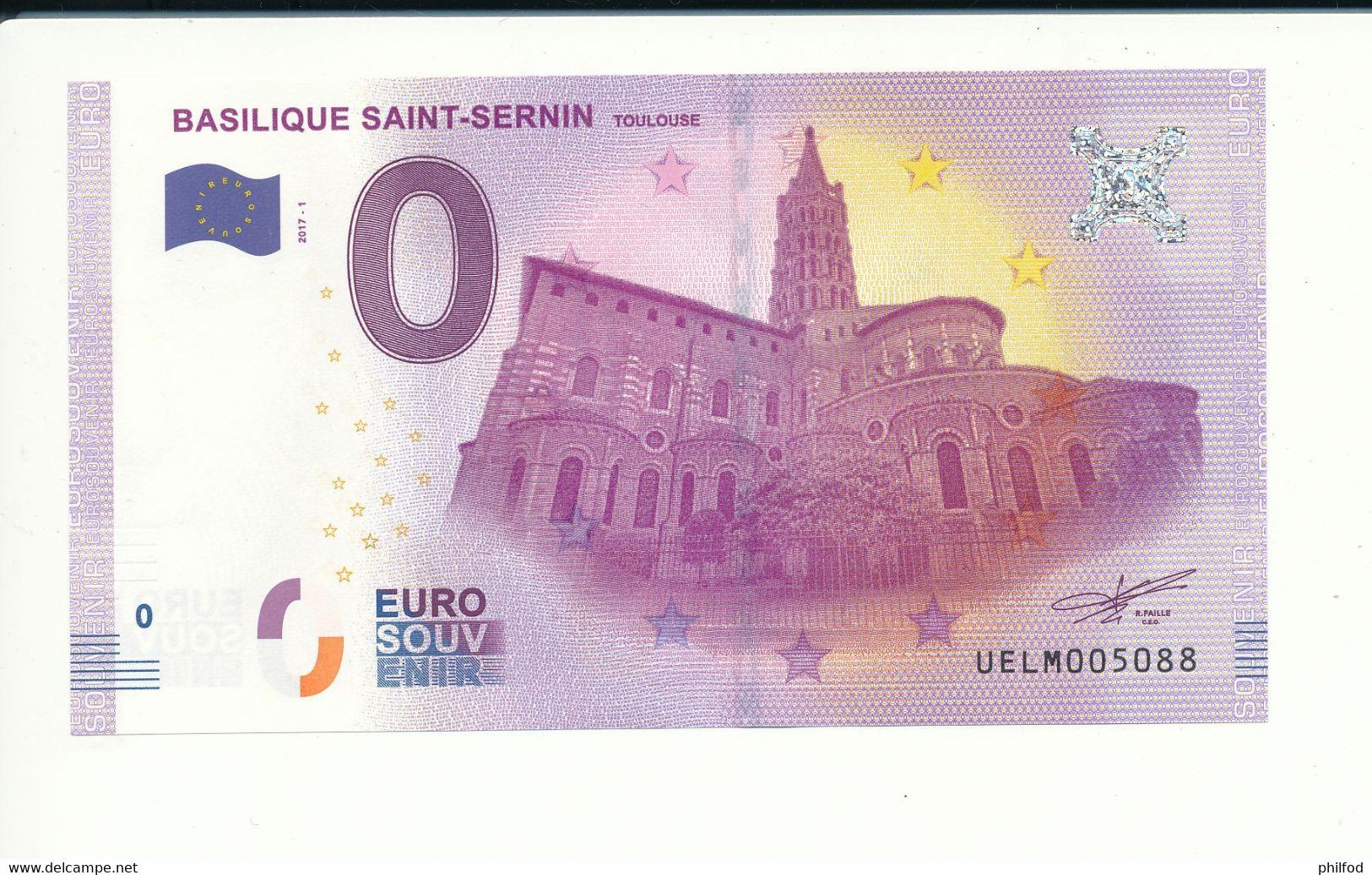 Billet Souvenir - 0 Euro - UELM - 2017-1 - BASILIQUE SAINT-SERNIN TOULOUSE -  N° 5088 - Billet épuisé - Kiloware - Banknoten